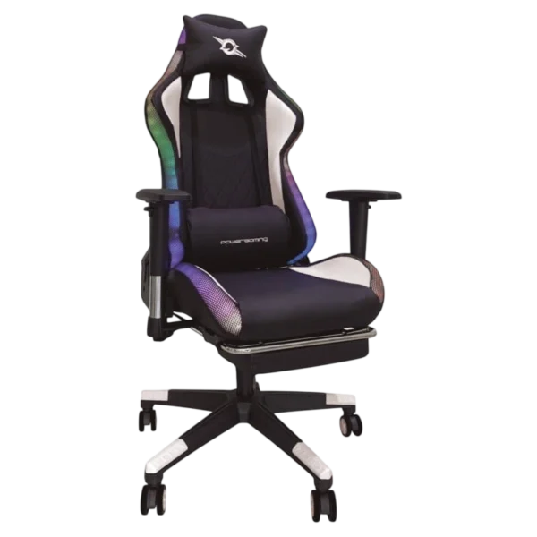 PowerGaming LED RGB V2 Blanco con Reposapiés 90kg Silla - Clase B Reacondicionado